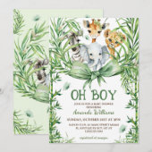 Oh Boy Schattige Safari Animals Baby shower Kaart (Voorkant / Achterkant)