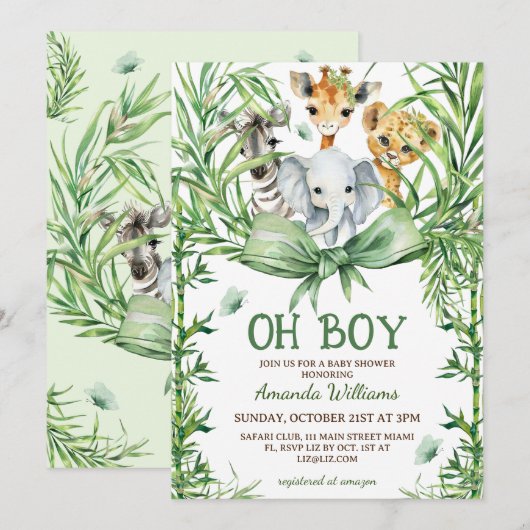 Oh Boy Schattige Safari Animals Baby shower Kaart (Voorkant / Achterkant)