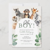 Oh Boy Schattige Safari Dieren Groen Baby shower Kaart (Voorkant)