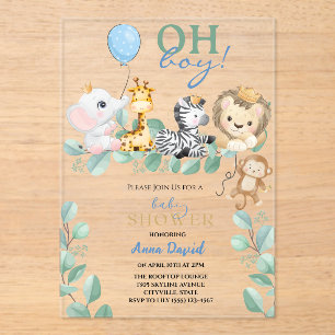 Oh Boy Schattige Safari Oerwoud Animals Baby showe Acryl Uitnodigingen