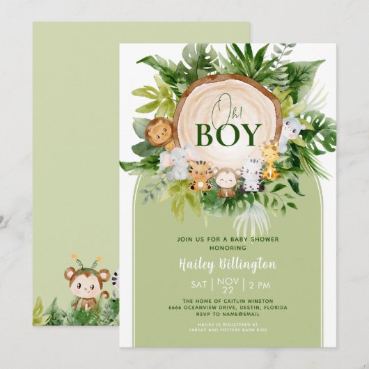 Oh Boy Schattige Safari Oerwoud Waterverf Baby sho Kaart (Voorkant / Achterkant)