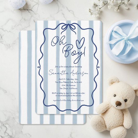Oh Boy Schattige Whimsical Blue Baby shower Invita Kaart