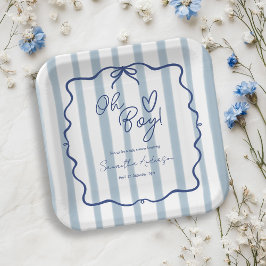 Oh Boy Schattige Whimsical Blue Stripes Baby showe Papieren Bordje