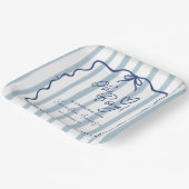 Oh Boy Schattige Whimsical Blue Stripes Baby showe Papieren Bordje (Gebogen)