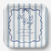 Oh Boy Schattige Whimsical Blue Stripes Baby showe Papieren Bordje (Voorkant)