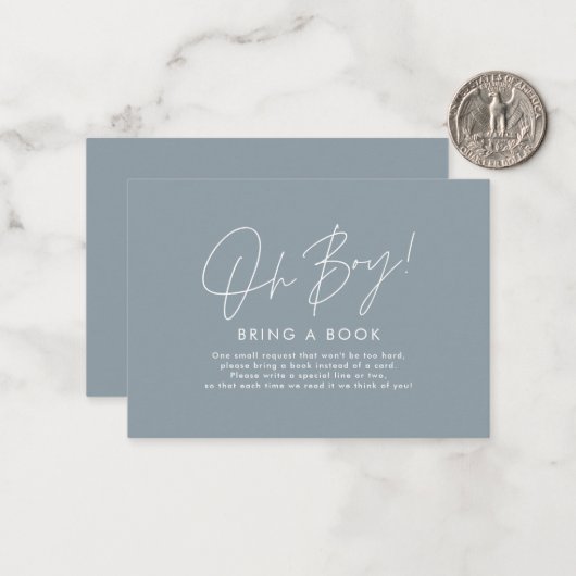 Oh Boy Script Blauw baby shower Breng een boek Notitiekaartje (Voorkant / Achterkant in situ)