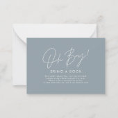 Oh Boy Script Blauw baby shower Breng een boek Notitiekaartje (Voorkant)