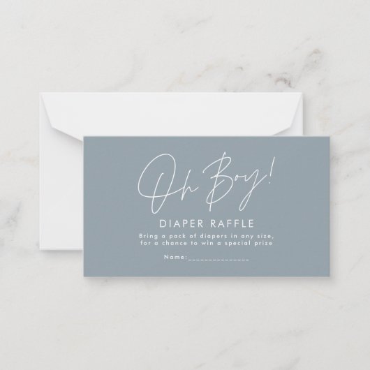 Oh Boy Script Blauw baby shower Luier Raffle Notitiekaartje (Voorkant)