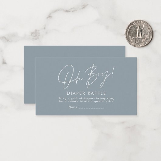 Oh Boy Script Blauw baby shower Luier Raffle Notitiekaartje (Voorkant / Achterkant in situ)
