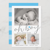 Oh Boy Script Blue Heart Collage Photo Birth Aankondiging (Voorkant / Achterkant)