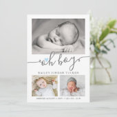 Oh Boy Script Blue Heart Collage Photo Birth Aankondiging (Staand voorkant)