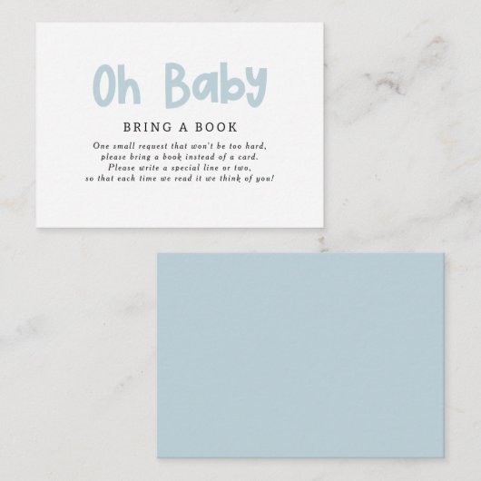 Oh Boy Script Cream baby shower Breng een boek Notitiekaartje (Voorkant / Achterkant)