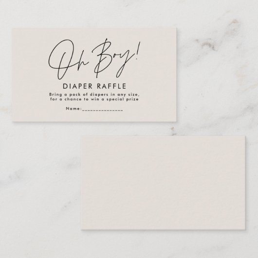 Oh Boy Script Cream Neutrale Douche Luier Raffle Notitiekaartje (Voorkant / Achterkant)