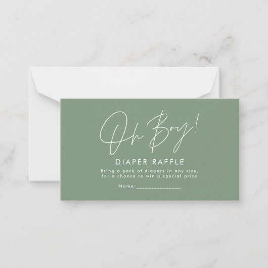 Oh Boy Script Groen baby shower Luier Raffle Notitiekaartje (Voorkant)