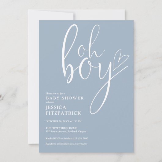 Oh Boy Script Hart Stof Blauw Jongens Baby Shower Kaart (Voorkant)