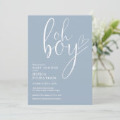 Oh Boy Script Hart Stof Blauw Jongens Baby Shower Kaart (Staand voorkant)