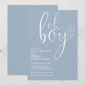 Oh Boy Script Hart Stof Blauw Jongens Baby Shower Kaart (Voorkant / Achterkant)
