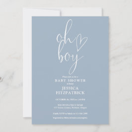 Oh Boy Script Heart Dusty Blue Boy Baby shower Kaart
