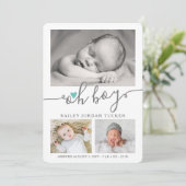 Oh Boy Script Light Blauwgroen Heart Collage Photo Aankondiging (Staand voorkant)