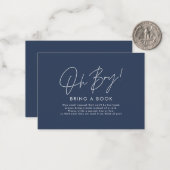 Oh Boy Script Navy Blue baby shower Breng een boek Notitiekaartje (Voorkant / Achterkant in situ)