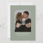 Oh Boy Script Sage Green Foto Baby shower Kaart (Achterkant)