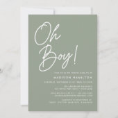 Oh Boy Script Sage Groene Foto Baby Borrel Kaart (Voorkant)
