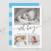 Oh Boy Script Sky Blue Heart Foto Collage Birth Aankondiging (Voorkant / Achterkant)