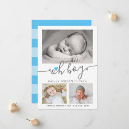 Oh Boy Script Sky Blue Heart Foto Collage Birth Aankondiging