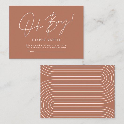 Oh Boy Script Terracotta baby shower Luierloterij Notitiekaartje (Voorkant / Achterkant)