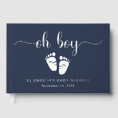 Oh Boy Silver Folie Blauw Baby Voeten Boy Douche Gastenboek (Voorkant)