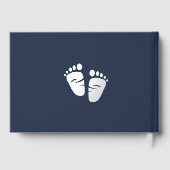 Oh Boy Silver Folie Blauw Baby Voeten Boy Douche Gastenboek (Achterkant)