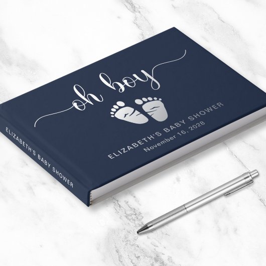 Oh Boy Silver Folie Blauw Baby Voeten Boy Douche Gastenboek