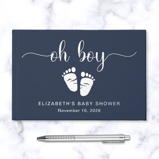 Oh Boy Silver Folie Blauw Baby Voeten Boy Douche Gastenboek