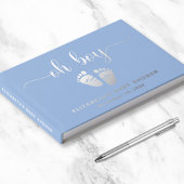 Oh Boy Silver Folie Blauw Baby Voeten Boy Douche Gastenboek