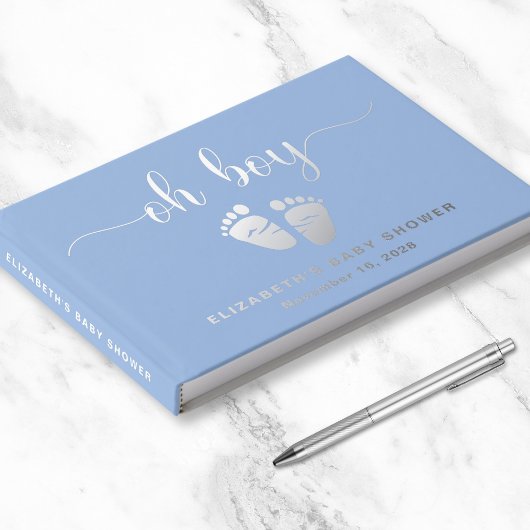 Oh Boy Silver Folie Blauw Baby Voeten Boy Douche Gastenboek