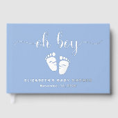 Oh Boy Silver Folie Blauw Baby Voeten Boy Douche Gastenboek (Voorkant)