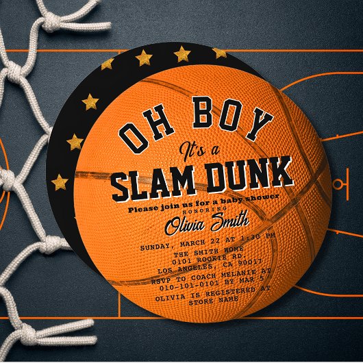 Oh Boy Slam Dunk Basketball Boy Baby Shower Circle Kaart