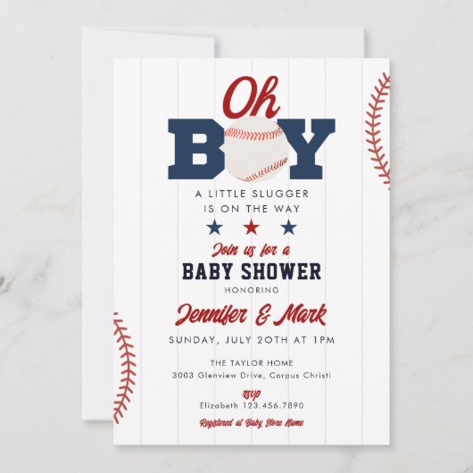 Oh Boy Slugger Honkbal All In One Baby Shower Kaart (Voorkant)