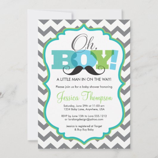 Oh Boy Snaver Baby Shower Uitnodiging (Voorkant)