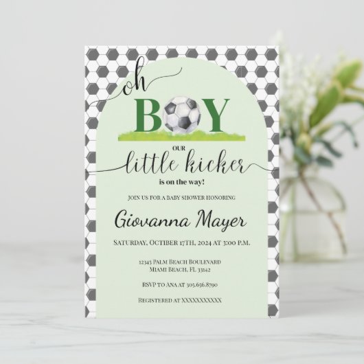Oh Boy Soccer Boy Baby shower Uitnodiging (Staand voorkant)