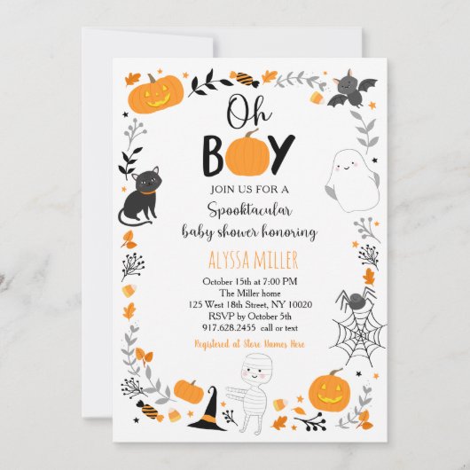 Oh Boy Spooktacular Halloween Baby shower Kaart (Voorkant)