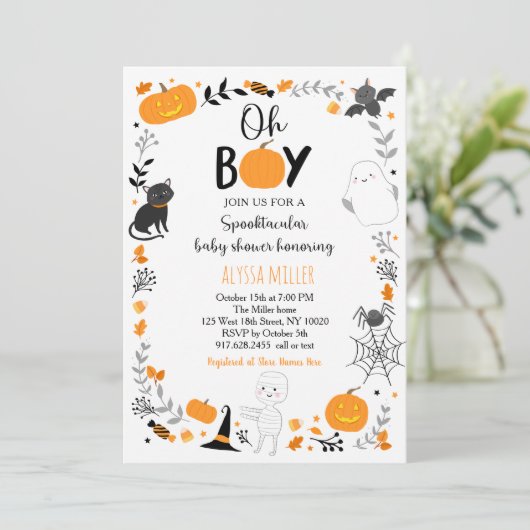 Oh Boy Spooktacular Halloween Baby shower Kaart (Staand voorkant)