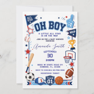 Oh Boy Sportieve Baby Shower Uitnodiging