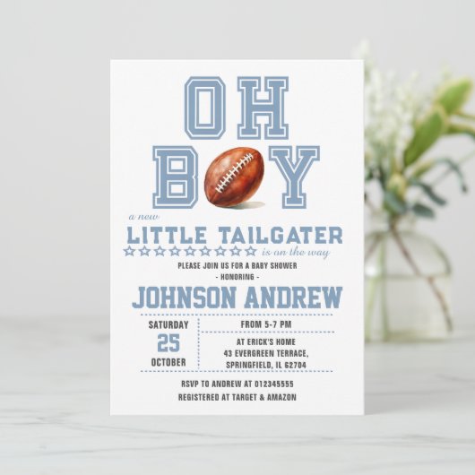 Oh Boy Sports Minimalistisch Football Baby shower Kaart (Staand voorkant)