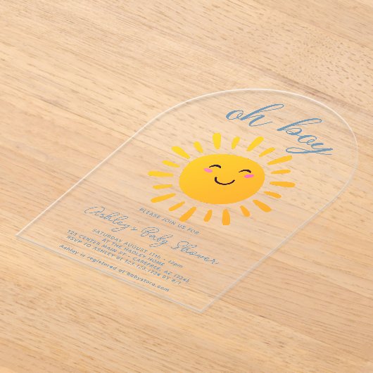 Oh Boy Sunshine Blue Baby shower Acryl Uitnodigingen (Laagn)