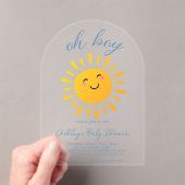 Oh Boy Sunshine Blue Baby shower Acryl Uitnodigingen (Insitu (Draagbaar))