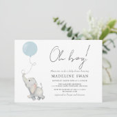 Oh Boy Sweet Elephant Baby shower Invitation Kaart (Staand voorkant)