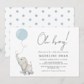 Oh Boy Sweet Elephant Baby shower Invitation Kaart (Voorkant / Achterkant)