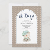Oh Boy Tan Polka Dot Teddy Bear Baby shower Kaart (Voorkant)
