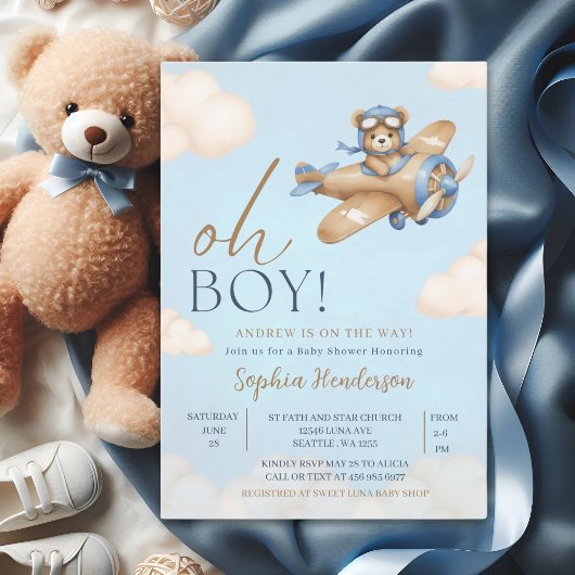 Oh Boy, Teddy Bear Baby shower boy Kaart